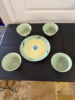 Collectible ceramic dinnerware set from Pier 1 Imports, featuring a hand-painted "ESTER" pattern made in Italy