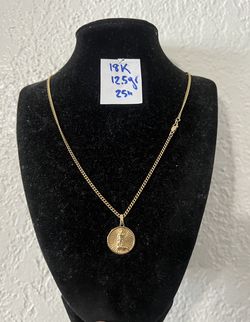 18K Solid Gold Chain and Pendant For Wedding 12.5Gr 25 Inches Long 