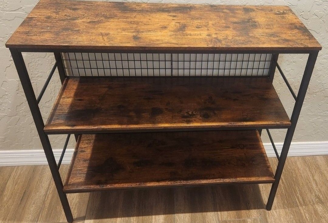 Farmhouse Entryway Table with Shelves, 37" x 34" x 14"Rustic Style Console Table, 3-Tier Narrow Sofa Table for Living Room, Entryway, Hallway, Black.