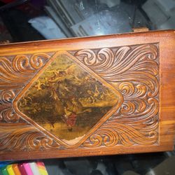 Antique Wood Carved Box With. Hinging Send  