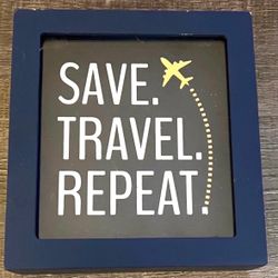 New “Save, Travel, Repeat” Clear Front Wooden Coin Bank