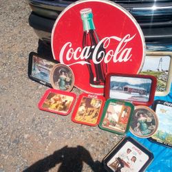 10 Coca-Cola Metal Sign Trays And Large Coca-Cola 36" Sign