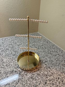 Gold-Tone Jewelry Stand with Pearl Arms