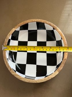 Black and White Checkered Enamel Wood Bowl