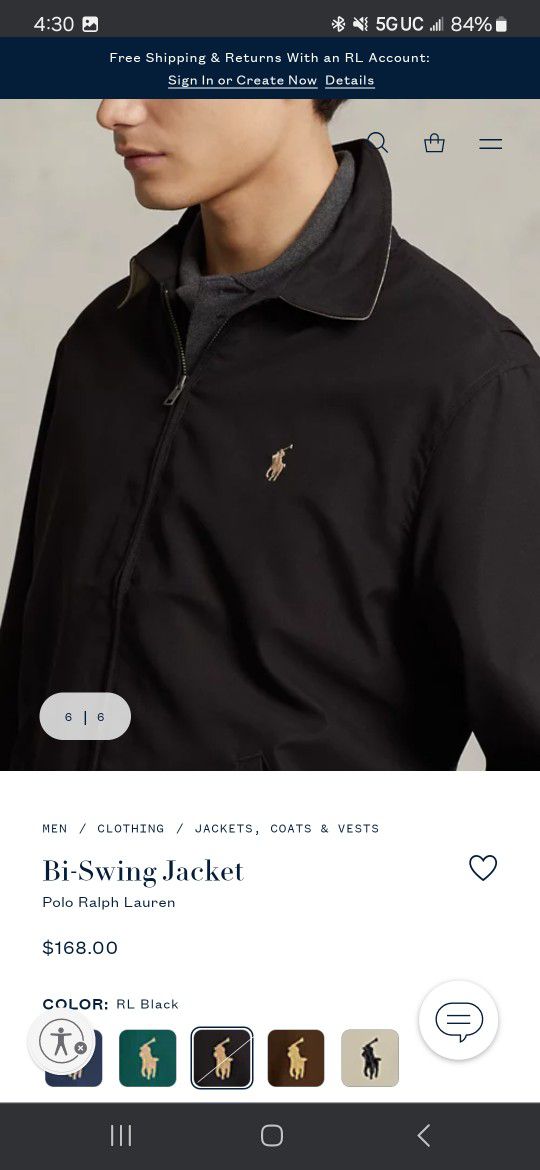 Polo Ralph Lauren Bi swing Windbreaker Jacket Black Or Navy Mens Size Medium NEW