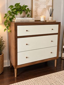 Mid-Century 3-Drawer Dresser Walnut and White