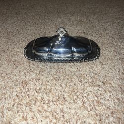 Vintage 2 Piece Chrome Plated Butter Dish. A Uniquely Shaped Light Weight Butter Dish. Does not include glass insert 