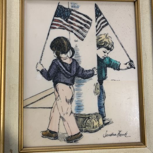 Sandra Kuck Vintage Framed Art, Little Patriots, 15.5” H x 13.5” W for ...