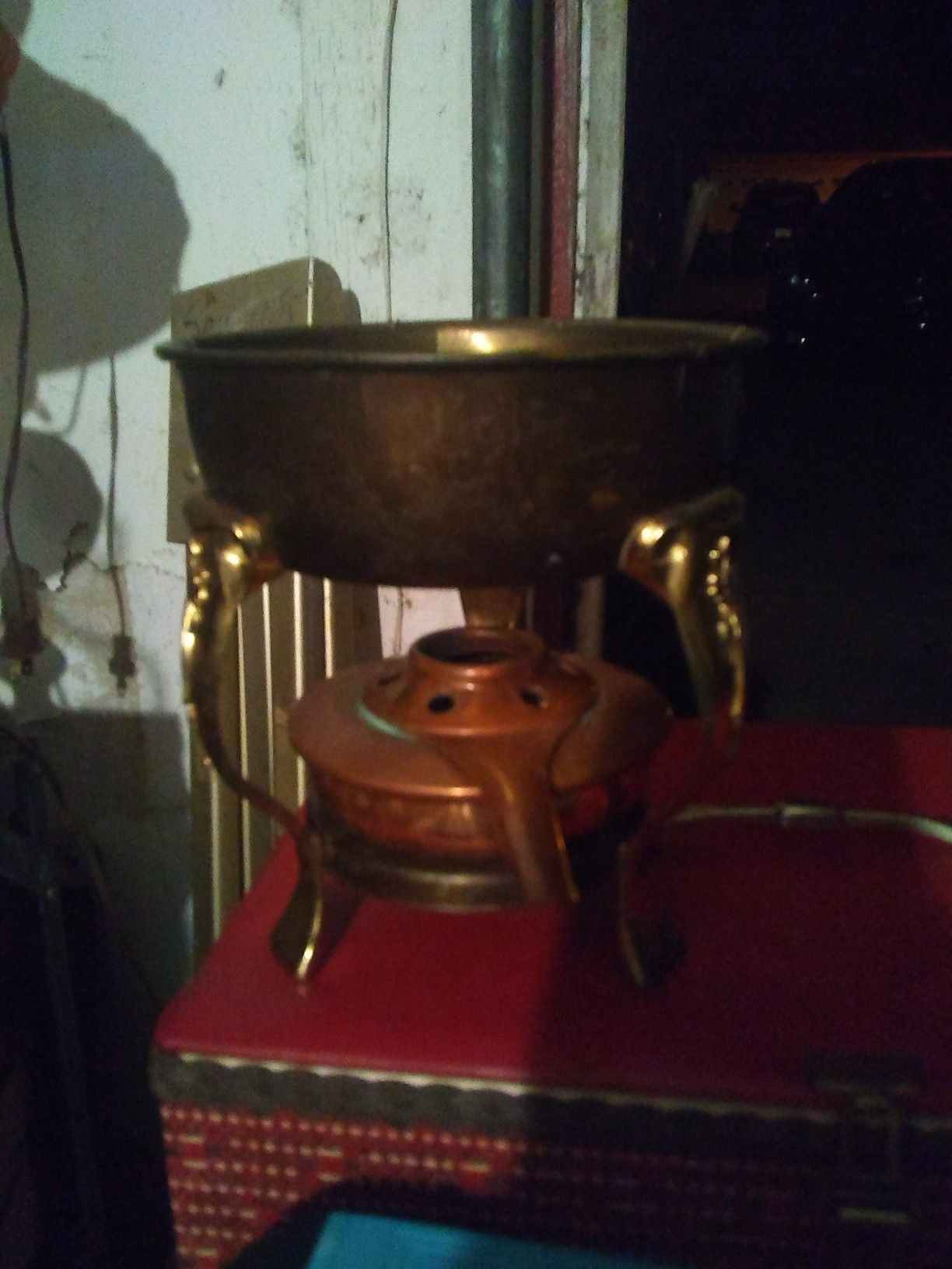 Swiss made Copper fondue burner and brass pot stand