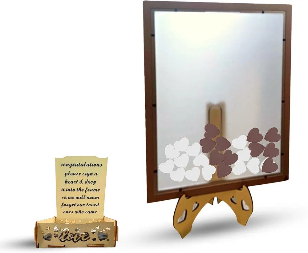 Wedding Guest Book Alternative with 80 pcs of Hearts and Heart Storage Box Brown Frame Elegant Wedding Guest Book for Party Bridal Shower Reception
