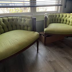two green vintage chairs 