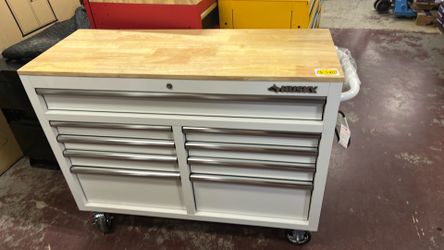 Husky Tool Storage 46 in. W x 18 in. D 9-Drawer Gloss White Mobile Workbench Cabinet