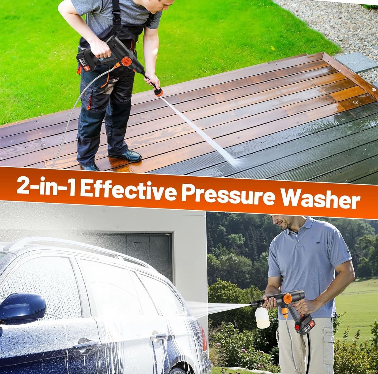 Lemolify 6000mAh Battery Pressure Washer, Electric Power Washer Cordless, Portable Car Pressure Washer Handheld with 6-in-1 Nozzle,17FT Drain Hose, Po