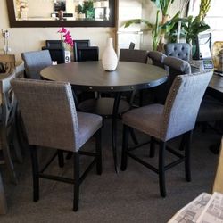 Brand New 48" Counter High Gray Dining Table + 4 Fabric Chairs