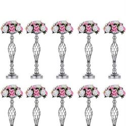 New 10 Piece Silver Flower/candle Holders $200