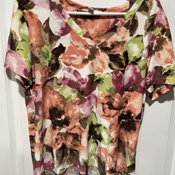 JM Collection L Women's Top Fancy V neck Short sleeve Floral Print