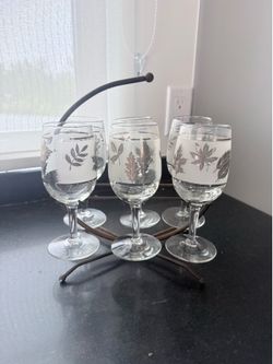 Vintage Mid-Century Modern Frosted Silver Leaf Barware Set