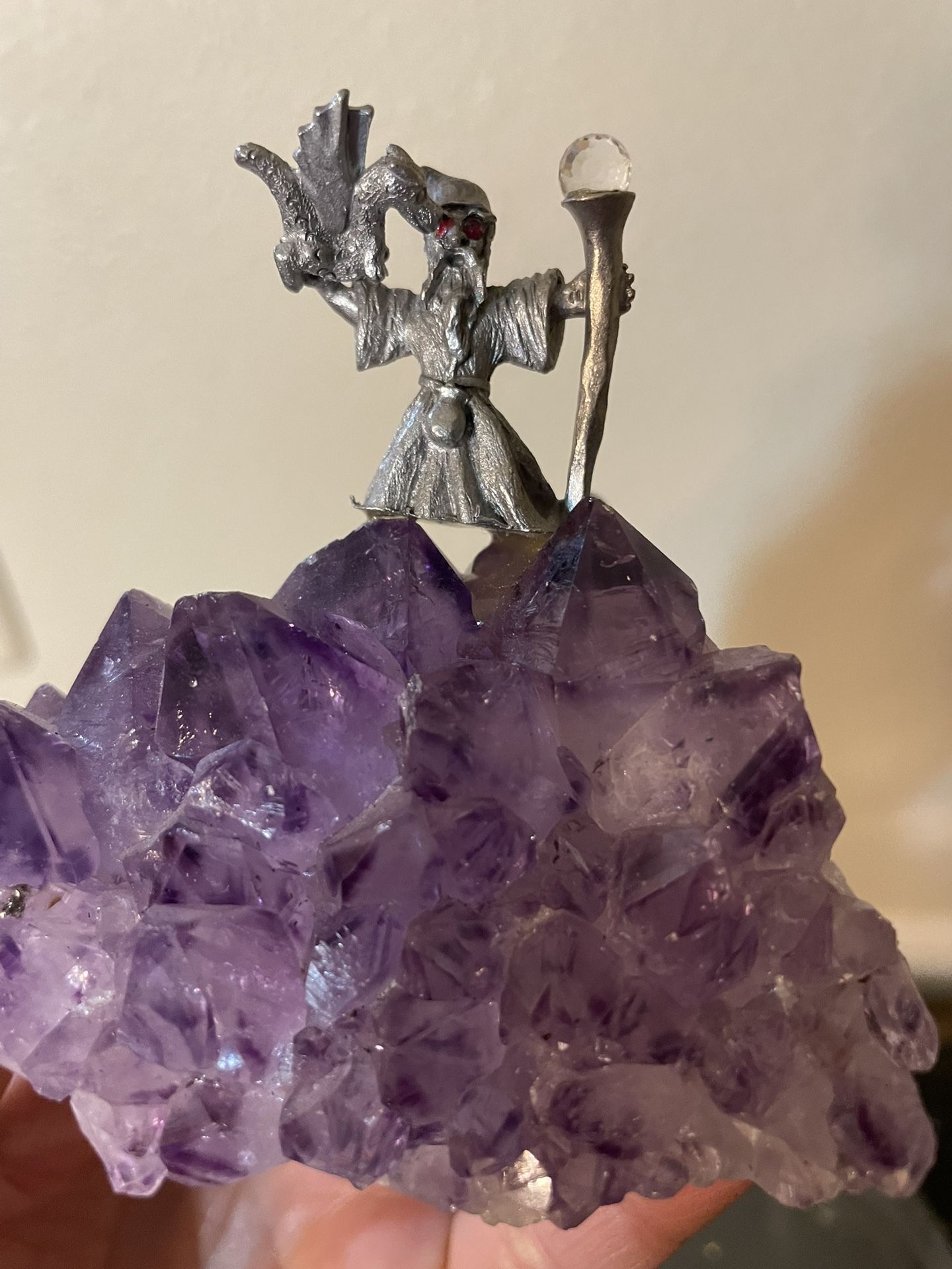 Spoontiques Pewter Figurines Dragon Mounted on an Amethyst Crystal Cluster 
