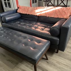 Poly & Bark Blue Leather Apartment Sofa