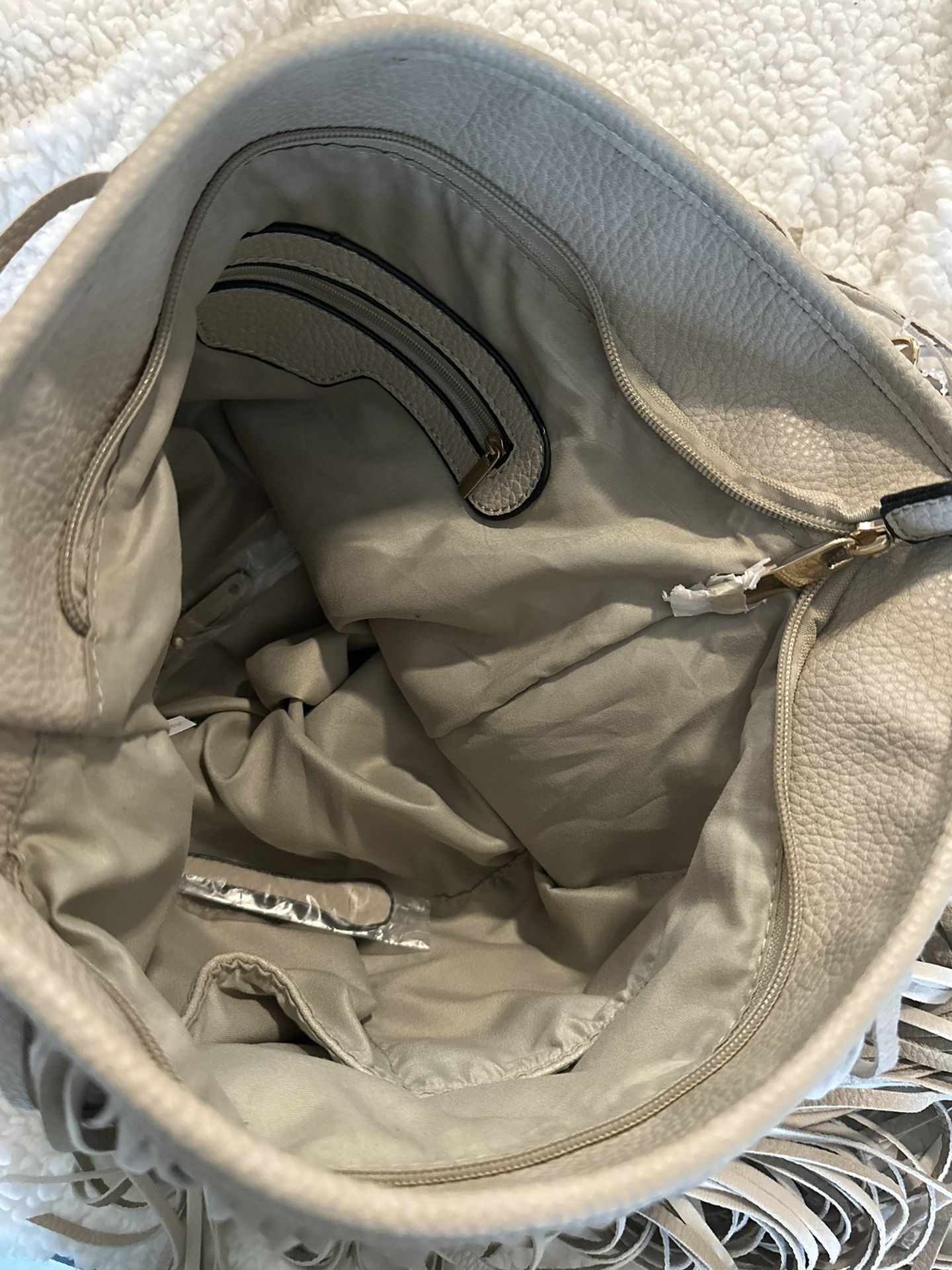 Vegan Beige Fringe purse - Brand New w/tags