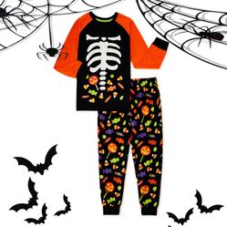 Halloween Kid's Glow In The Dark Pajama.  2 Piece Set. Size Large 10-12 🎃💀🍬