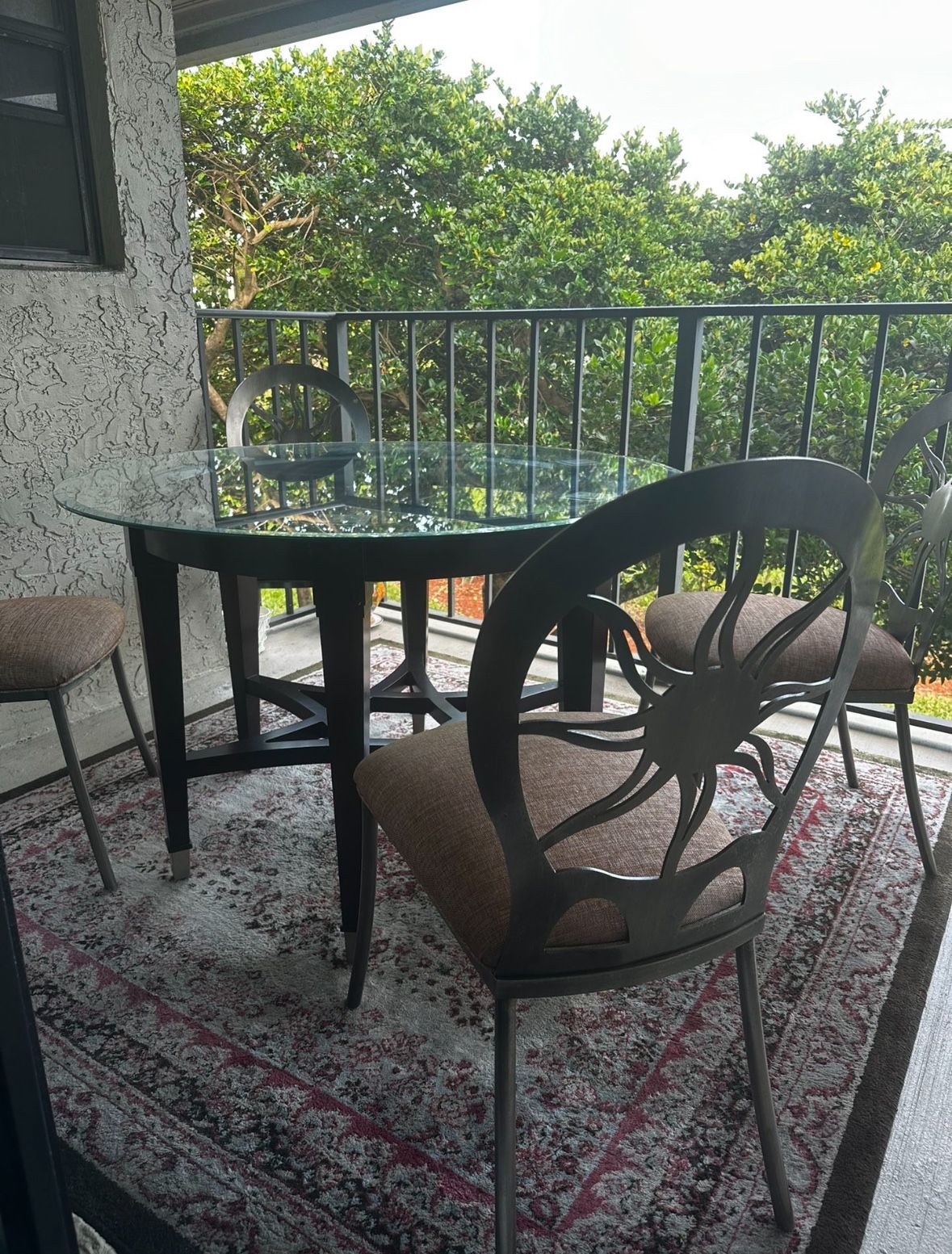 Beautiful stainless steel chairs with tweed seats 