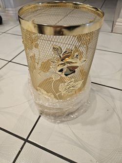 Vintage Gold Color Waste Basket and tissue Box 