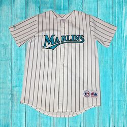Youth Florida Marlins Teal Pinstripe Majestic Jersey Boys XL