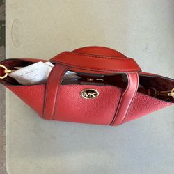 New  Unused Michael  Kors Red Leather Handbag W/Shoulder Strap