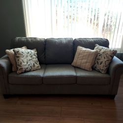 Gray Herringbone Sofa with Cushions