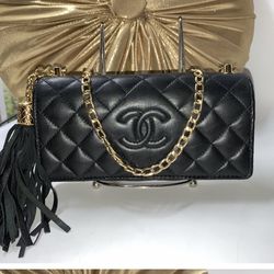 Chanel Black Diamond Stitched Nubuck Leather Chain Shoulder Bag