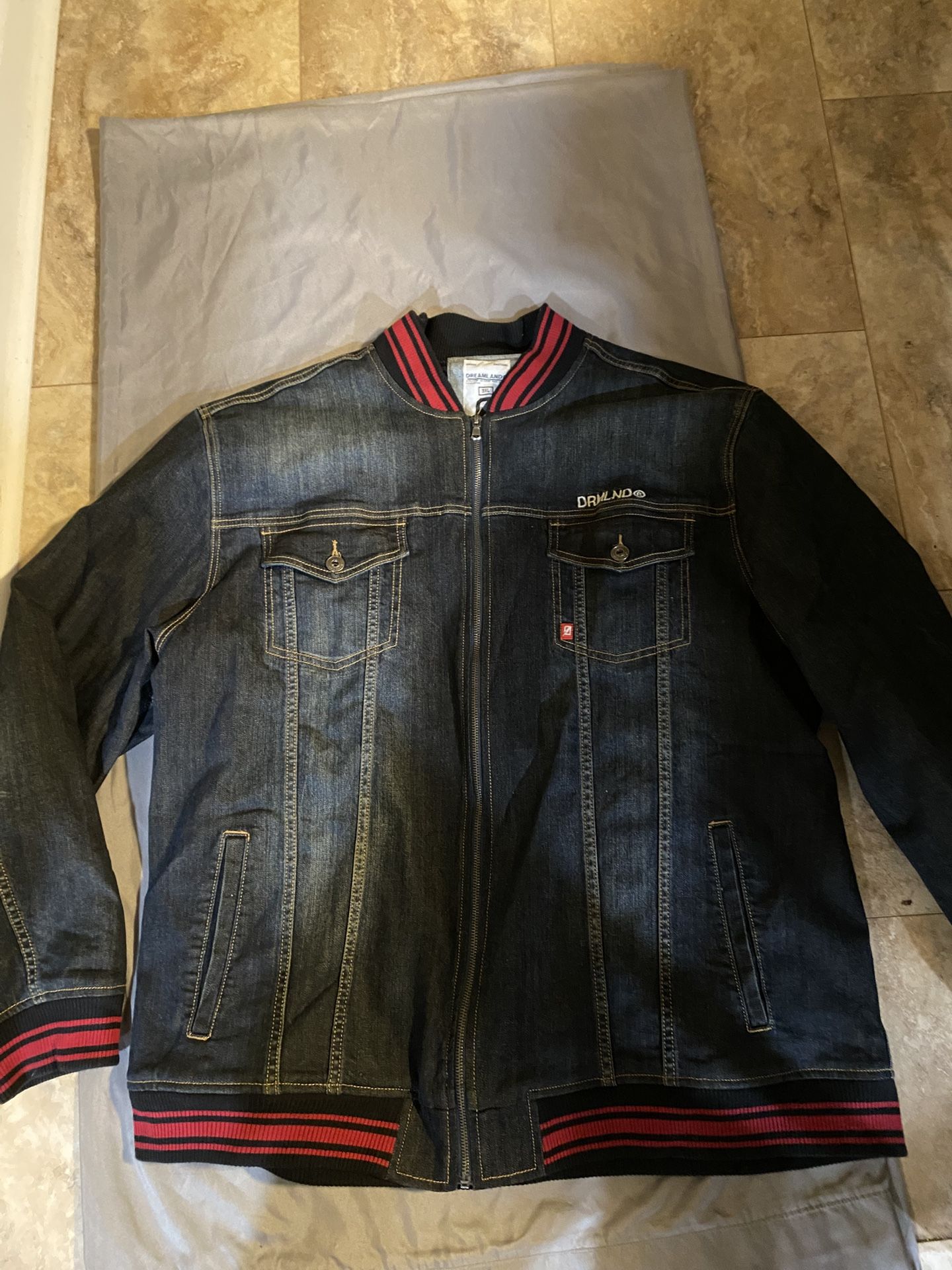 DRMLND SKULL/ Lighting Bolt Distressed Jean Jacket, Size-3XL