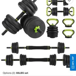 66 LBS 4 in1 Dumbbells Set (Dumbbell, Barbell, Kettlebell and Push-up)