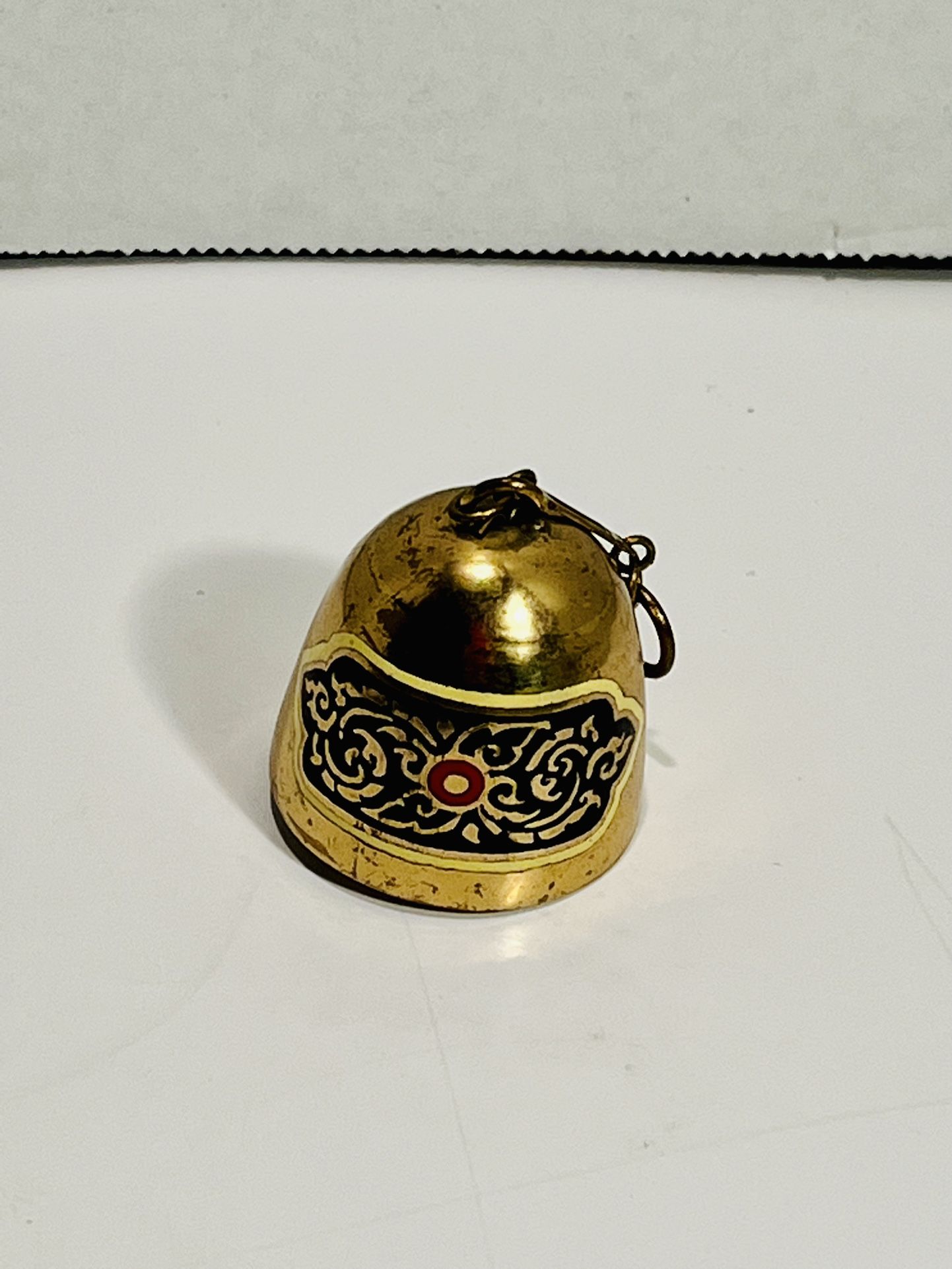 Vintage Brass Bell Key Chain With Black / Red Design