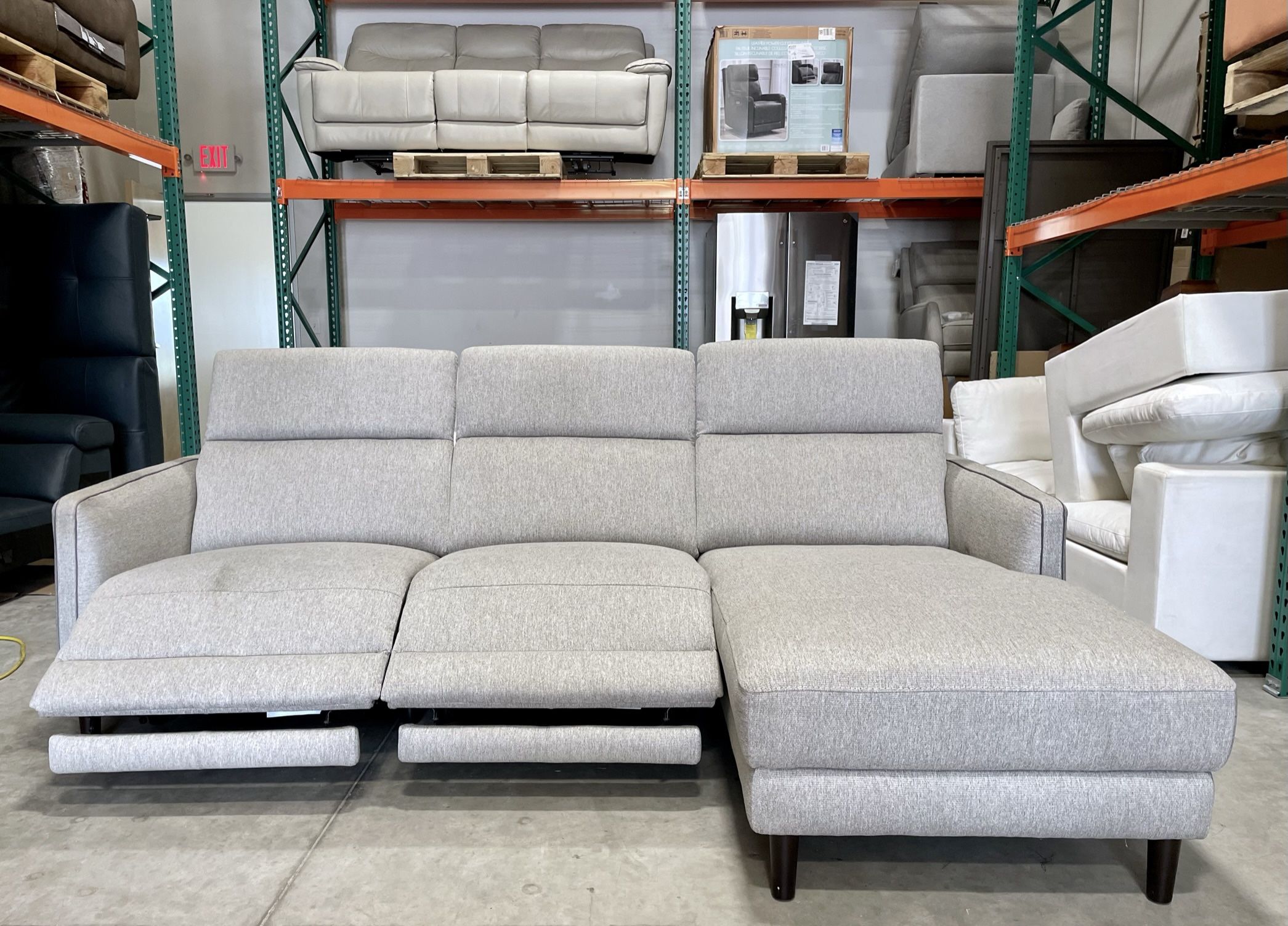 WAREHOUSE CLEARANCE | Lucille Fabric Power Reclining Sectional, Light Gray