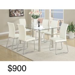 Modern Simple Six Chair Glass Table Dining Set