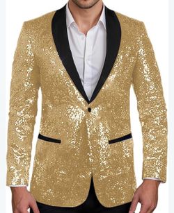 Men's Gold Sequin Tuxedo Blazer 2xl