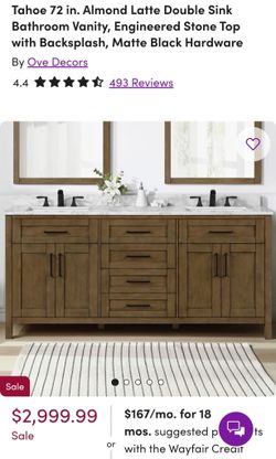 BRAND NEW 72" Double Bathroom Vanity Cabinets ONLY – Almond Wood Finish