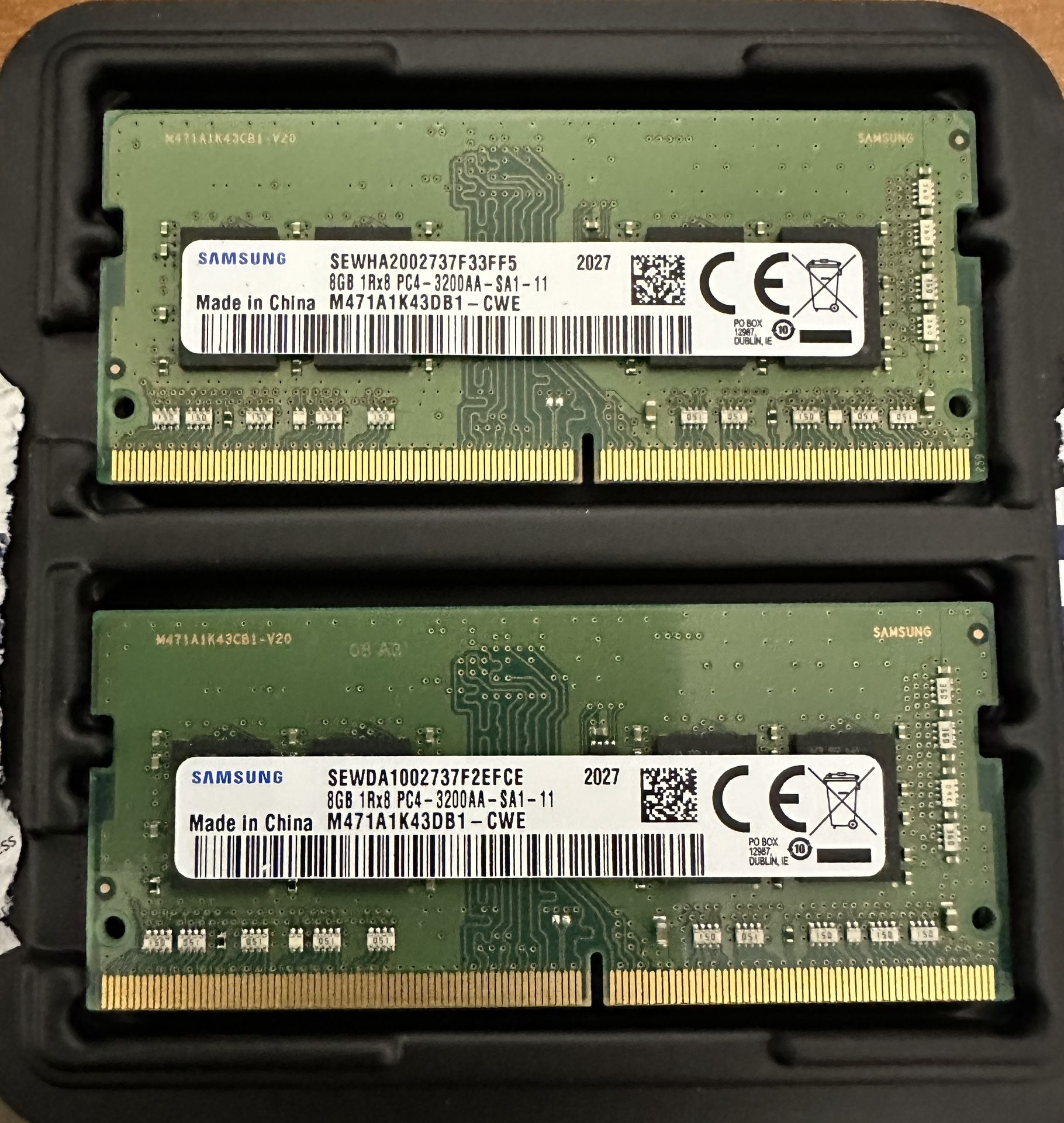 Laptop Memory Chips - Samsung 8gb x 2 = 16 gb total