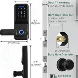 RUIKANG POWER Fingerprint Keyless Entry Door Lock with Handle, Smart Door Lock with Anti-Peeping Password, Anti-Prying, Auto Lock, Easy to Install for