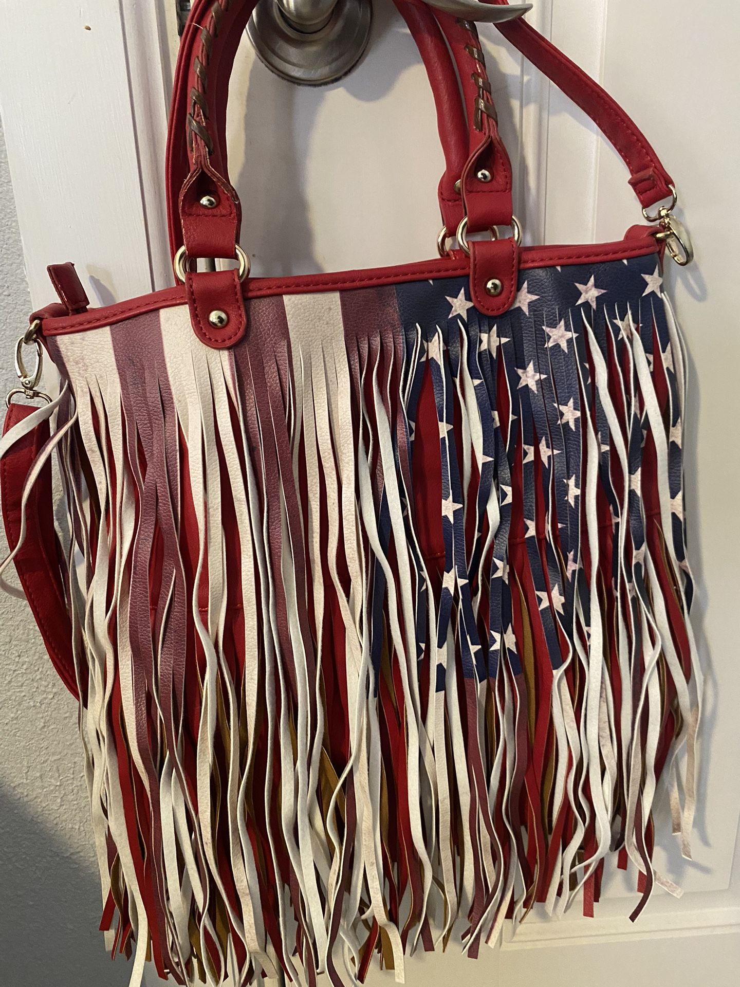 Beautiful Flag Fringe Purse Leather look