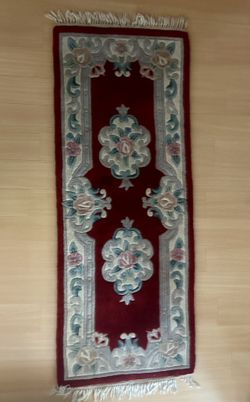 Vintage Handmade Chinese Oriental Wool Runner Rug 2x5.5 Carved Floral Red