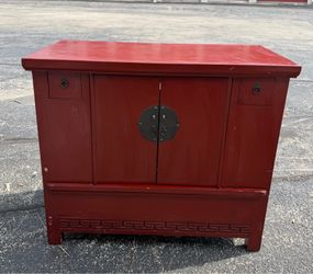 Nadeau Asian Style Red Accent Cabinet Console – Hidden Drawer – 44”