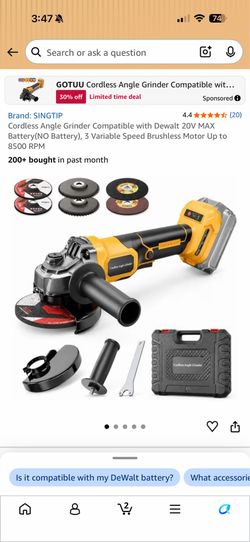 Cordless Angle Grinder Compatible with Dewalt 20V MAX