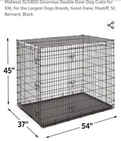 Midwest SL54DD Ginormus Double Door Dog Crate for XXL for the Largest Dogs Breeds,Black. Retails $240 With Taxes! Unassembled! Cracked Tray!
