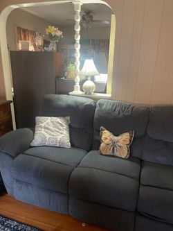 Dual Manual Recliner. Pretty Blue Material In Great Condition. Need Gone By 10/14!!