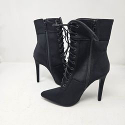 Black Faux Suede Lace-Up Stiletto Ankle Boots