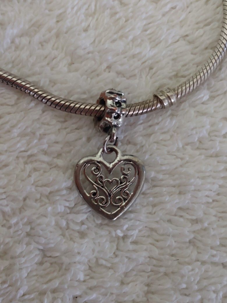 Sterling Silver Unique Open Heart Dangling Bracelet Charm