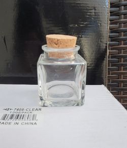 Small Clear Square Glass Jar with Cork Lid