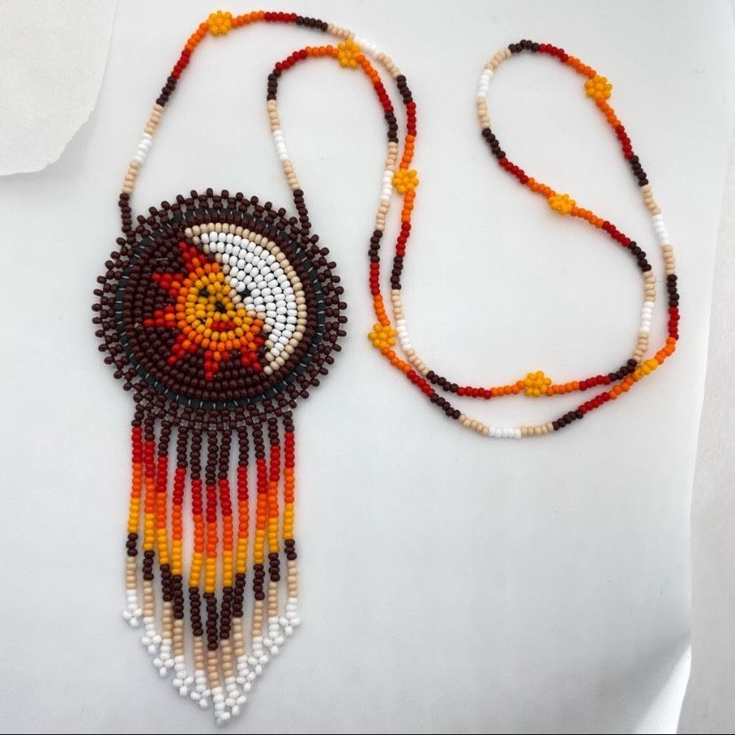 Glass Beaded Huichol Eclipse Pendant Necklace Handmade Necklace Collar Chaquira